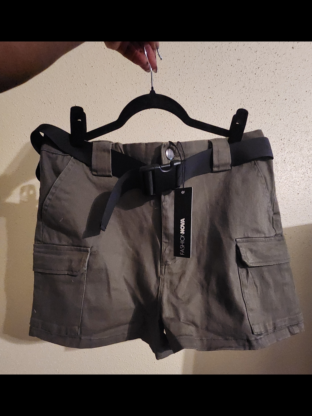 Fashion Nova Olive Green Utility Cargo Shorts with Belt